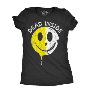 Womens Dead Inside T Shirt Funny Creepy Skeleton Smile Face Joke Tee for Ladies Funny Womens T Shirts Cute Vintage Fashion Casual Ladies T-Shirt Gift Funny mental health Top Women's Novelty Tees Black -
