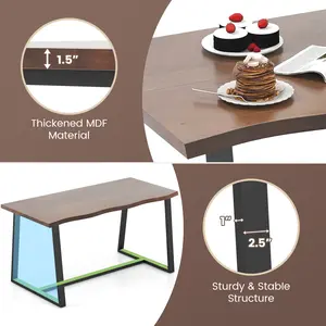 COSTWAY - 63" Large Dining Table with Wavy Edge and Heavy-duty Metal Frame-Coffee