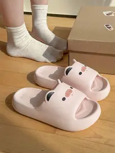 Women's Cartoon Pig Slippers Summer Beach Sandals Comfortable Durable Thick Sole Home Shoes, Cute Eva Material, Medium Width, All Seasons