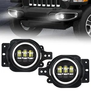 4" Round LED Halo Fog Light with White Daytime Running Light for Jeep Wrangler JL Jeep Gladiator JT 2018-Later