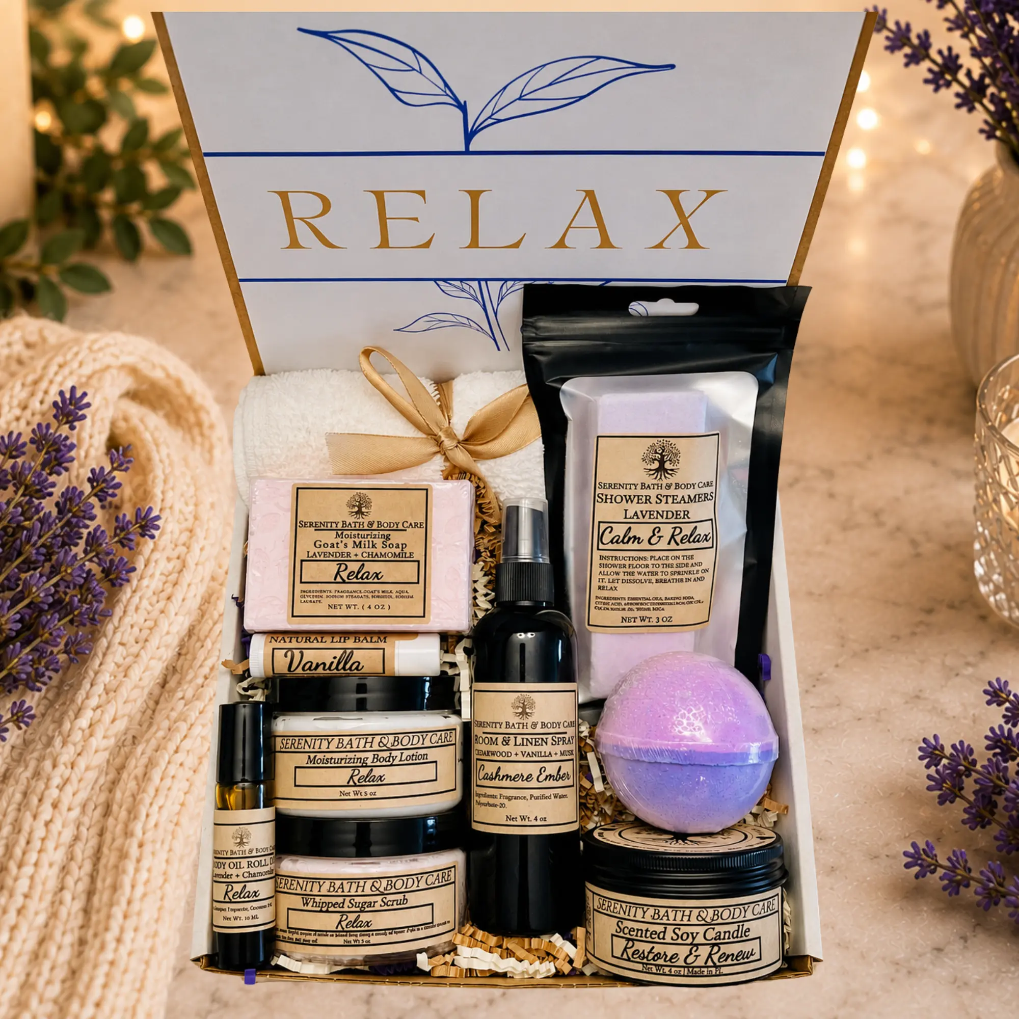 Luxury Relax Gift Box for Women –  Deluxe Gift Set for Birthday, Christmas, Thinking of You, Thank you, & Self Care Gift for Her