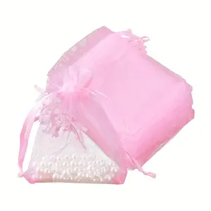 100pcs Pink Sheer Organza Gift Bags, 2x3 Inches - Drawstring Mesh Bags with Ribbon Closure for Party Favors, Wedding Decor, Makeup & Net Gifts, Small Gift Bags