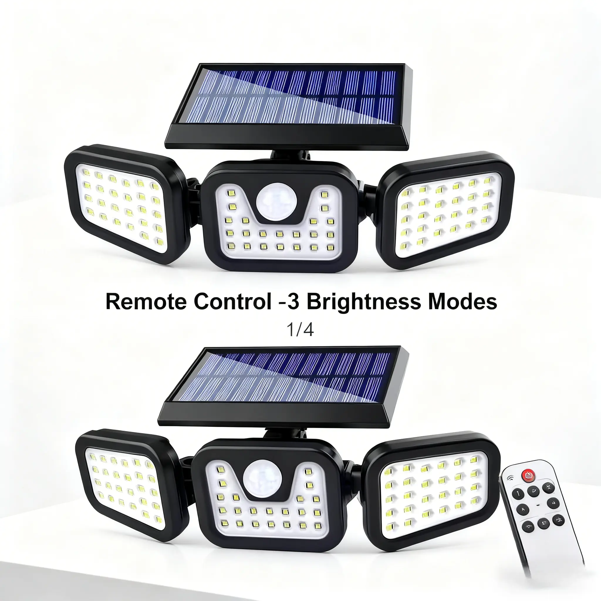 Solar Powered Outdoor Light with Remote Control 3 Brightness Modes Motion Sensor LED Floodlight for Security and Illumination night market