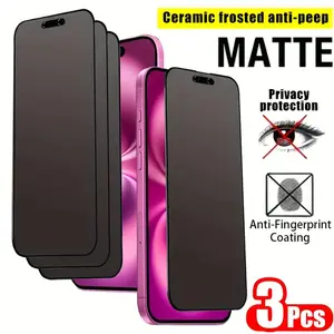 3 Pcs Matte Anti-Peeping Fingerprint Tempered Glass Protective Screen Protector Compatible With IPhone 17 Pro Max/17/16 Pro Max/16 Pro/16/15 Plus/14/13 mini/12/11