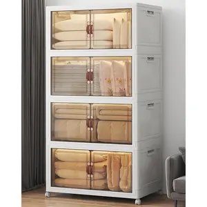 Stackable Storage Bins with Lids, 720QT Closet Organizers and Storage with Doors and Wheels, Extra Large Storage Cabinet, Collapsible Plastic Drawers for Bedroom Dorm Office Garage