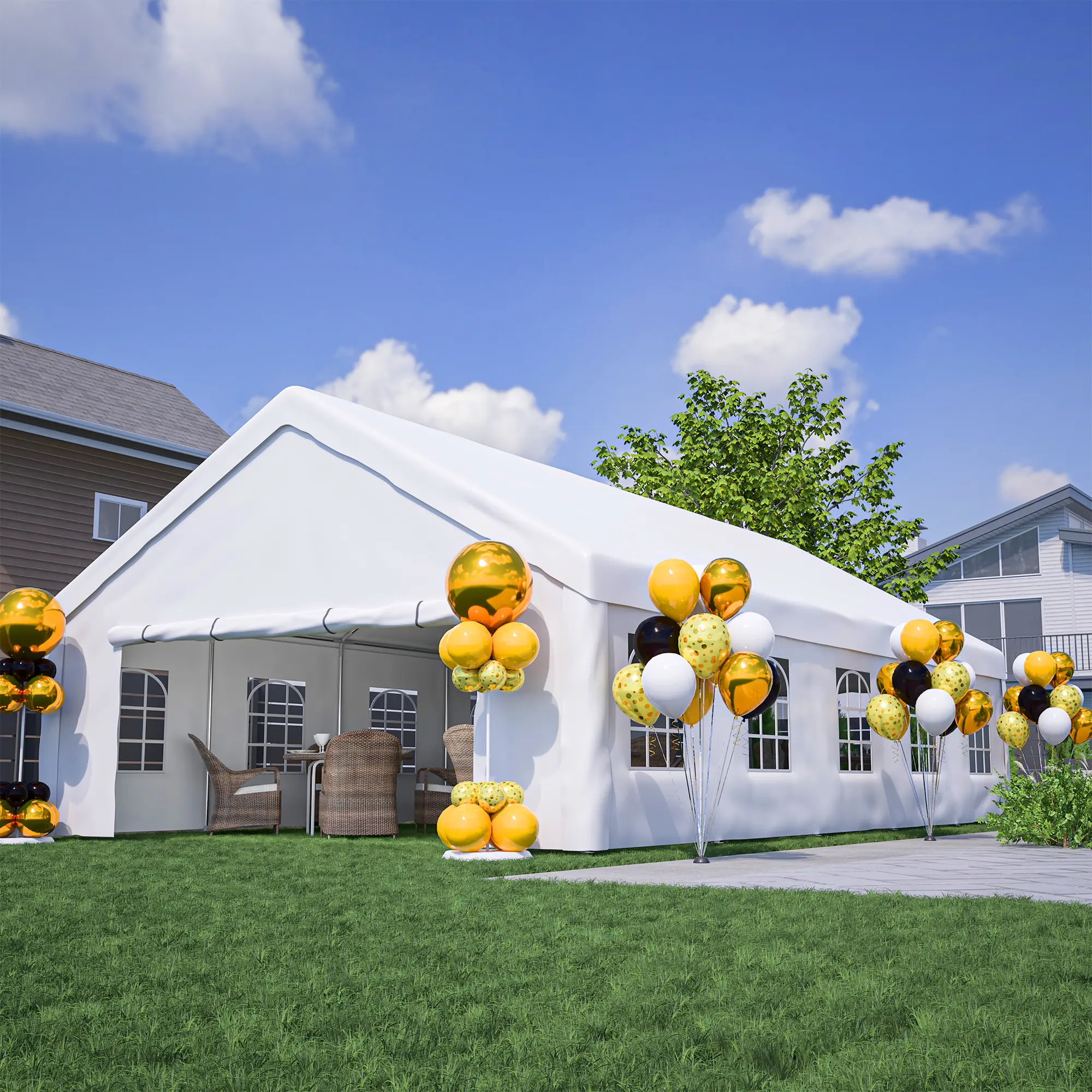 20x32 FT Sturdy Stable Portable Waterproof PE Fabric Metal Party Tent - Outdoor Canopy for Patio, All Weather Canopy, with Sun Protection, 3 Storage Bags, Removable Sidewalls, Assembly Required for Backyard, Commercial Events