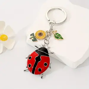 Chic Ladybug Keychain with Sparkling Rhinestones - Alloy, Perfect for Couples & Gifts, Fashionable Accessory for Bags & Phones