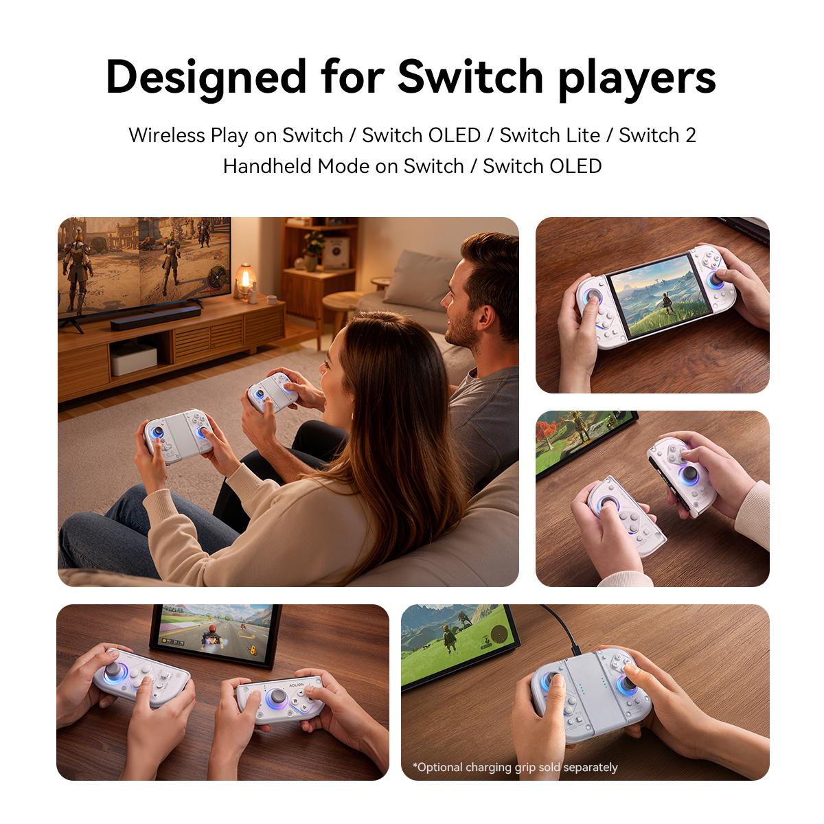 AOLION J20 Detachable Handheld Controller for Switch – Designed for Switch & Switch OLED Handheld Mode, Bluetooth Compatible with Switch 2, Hall Effect Joysticks, RGB Lighting, Clicky Mechanical Buttons, Motion Control, Ergonomic Grip, Transparent Shell AOLION J20 Detachable Handheld Controller for Switch – Designed for Switch & Switch OLED Handheld Mode, Bluetooth Compatible with Switch 2, Hall Effect Joysticks, RGB Lighting, Clicky Mechanical Buttons, Motion Control, Ergonomic Grip, Transparent Shell