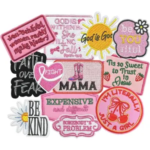 12pcs Pink Inspirational Quotes Embroidered Applique Patches |   Cute Iron-on Set for Clothes, Hats, Backpacks, Jackets, Projects by LINNO