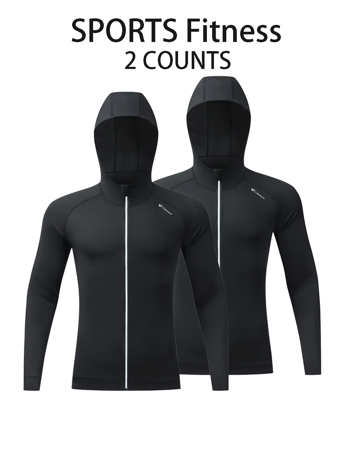 2 Piece Set Fashion Casual Hooded Zipper Jacket, Elastic Comfortable Fabric, Outdoor Running Gym Cycling Hiking Training Top, Spring Sports Jacket