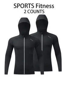 2 Piece Set Fashion Casual Hooded Zipper Jacket, Elastic Comfortable Fabric, Outdoor Running Gym Cycling Hiking Training Top