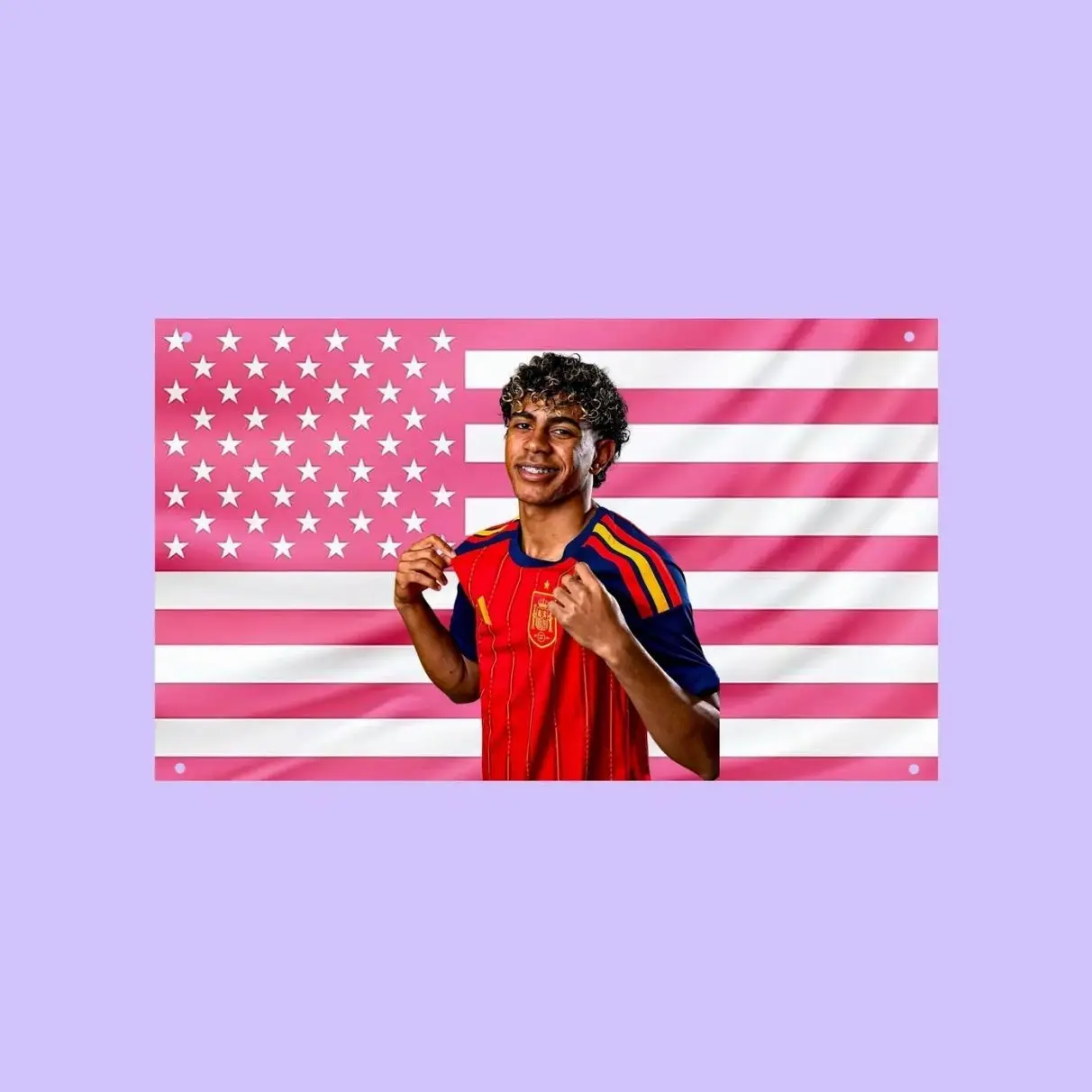 Lamine Yamal Pink US Wall Tapestry Flag, Soccer Wall Art, Football Bedroom Decor, Sports Fan Banner