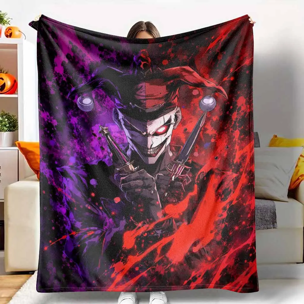 Twisted Jester Flannel Blanket Purple Red Split Face Blade Print Soft Plush Warm Cozy Throw for Bedroom Sofa Movie Nights Gaming Living Room Gothic Decor Gift