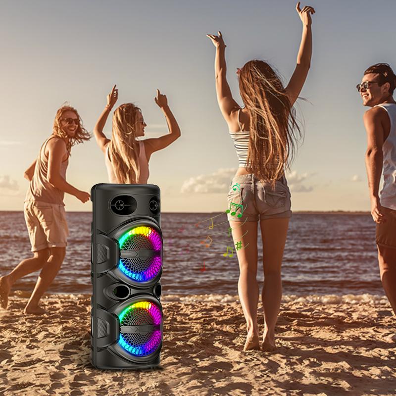 Portable Bluetooth Speaker Dual 8 inch Subwoofer Party Speaker Rechargeable With Microphone LED Light FM Remote Control Sound System