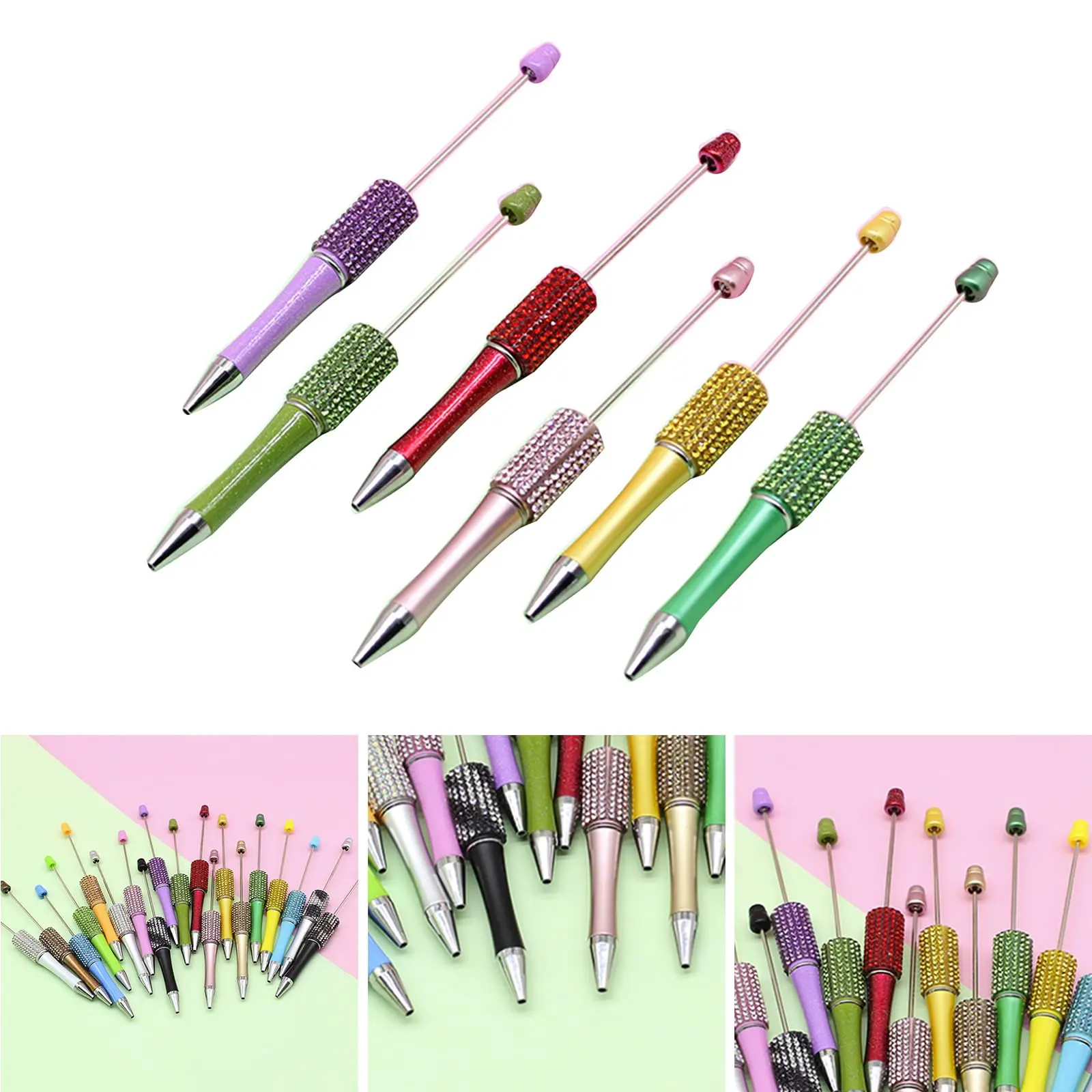 7Pcs Beadable Pens Bulk Diamond Ballpoint Pens Multicolor Retractable Writing Pens Bead Pens DIY Focal Beads Pens Making Kit Gifts for School Office Teacher Staff Students