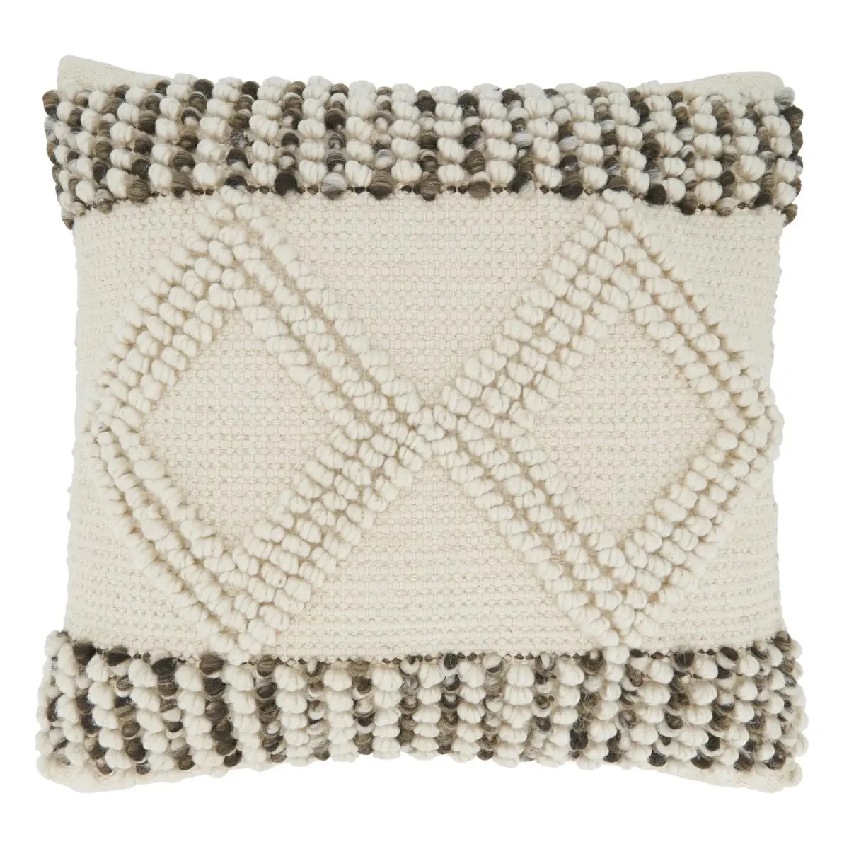 Saro 1637.I18SD Natural Cold 18 in. Woven Textured Down-Filled Square Shape Throw Pillow - Diamond Design, Ivory, 70%-30% Polyester-Cotton, Hand Wash Only, for Living Room, Bedroom