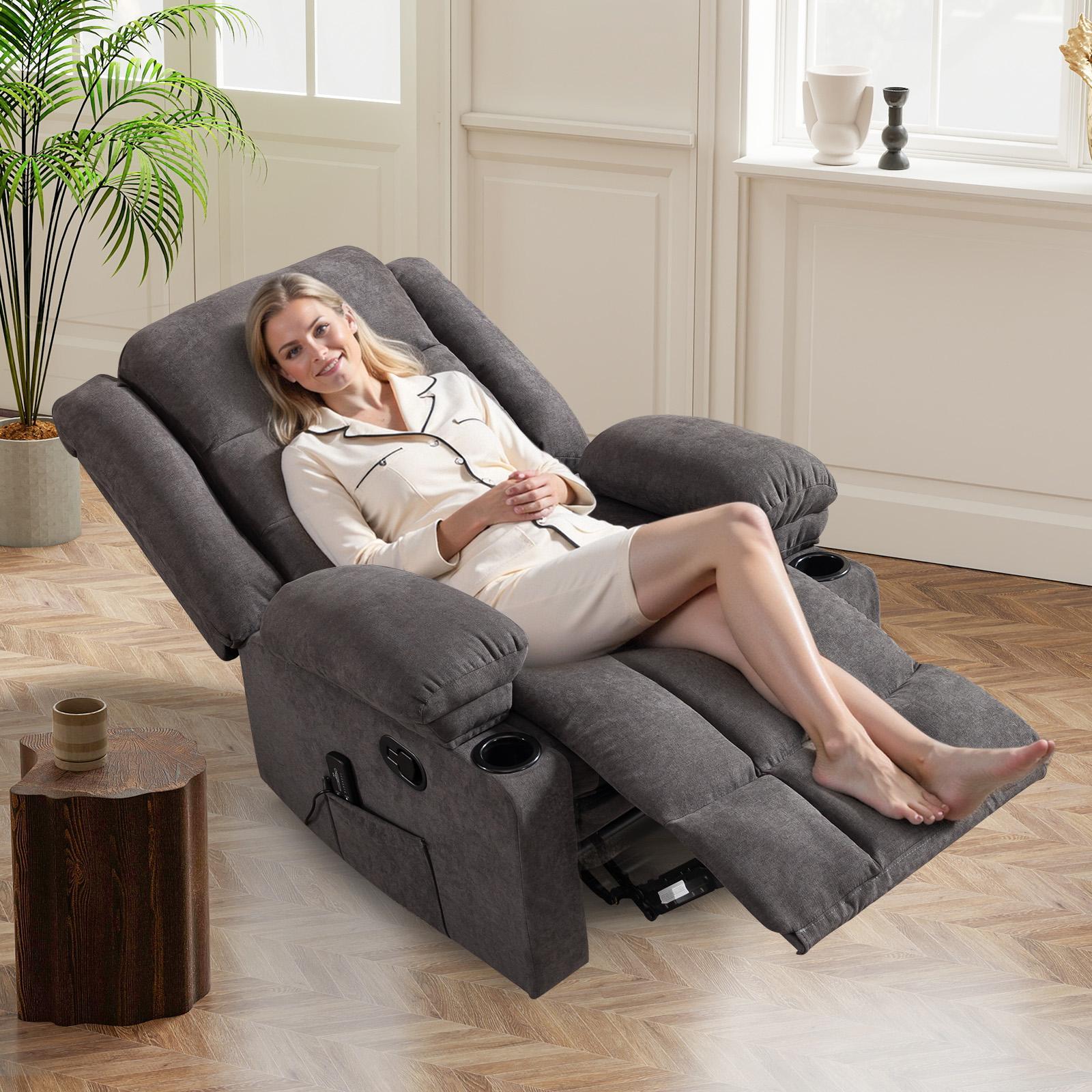 [SpringStatements] EBELLO Manual Recliner Chair with Massage and Heat, Fabric Recliner with Cup Holders & Storage Pockets, Breathable Comfortable Lounger for Living Room