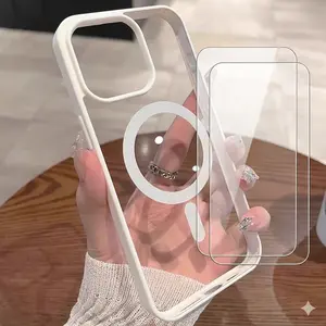 3 PCS [1 Phone Case with 2X Clear Screen Protectors] New Transparent Acrylic Magnetic Backplate, Compatible with iPhone 17 16 15 14 13 12 11 Pro Max Plus, Shock-Absorbing Bumper, Raised Camera Protection Design, for Technology and Small Tool Enthusiasts