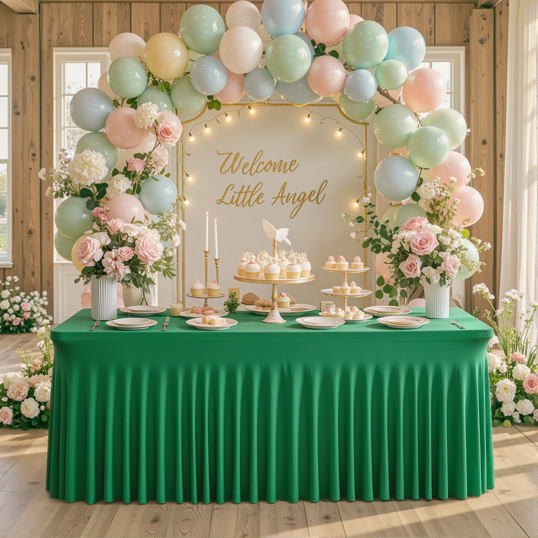 4/6/8FT Spandex Tablecloths for Rectangle Tables Wrinkle Free Washable  Table Cloth Rectangle Stretch Fitted Table Cover with Skirt for Wedding Birthday Party Banquet Baby Shower Buffet Event Summer Vibes Outdoor Fun