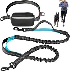 Hands Free Dog Leash with Zipper Pouch Dual Padded Handles and Durable Bungee for Walking Jogging Running Dog Pet