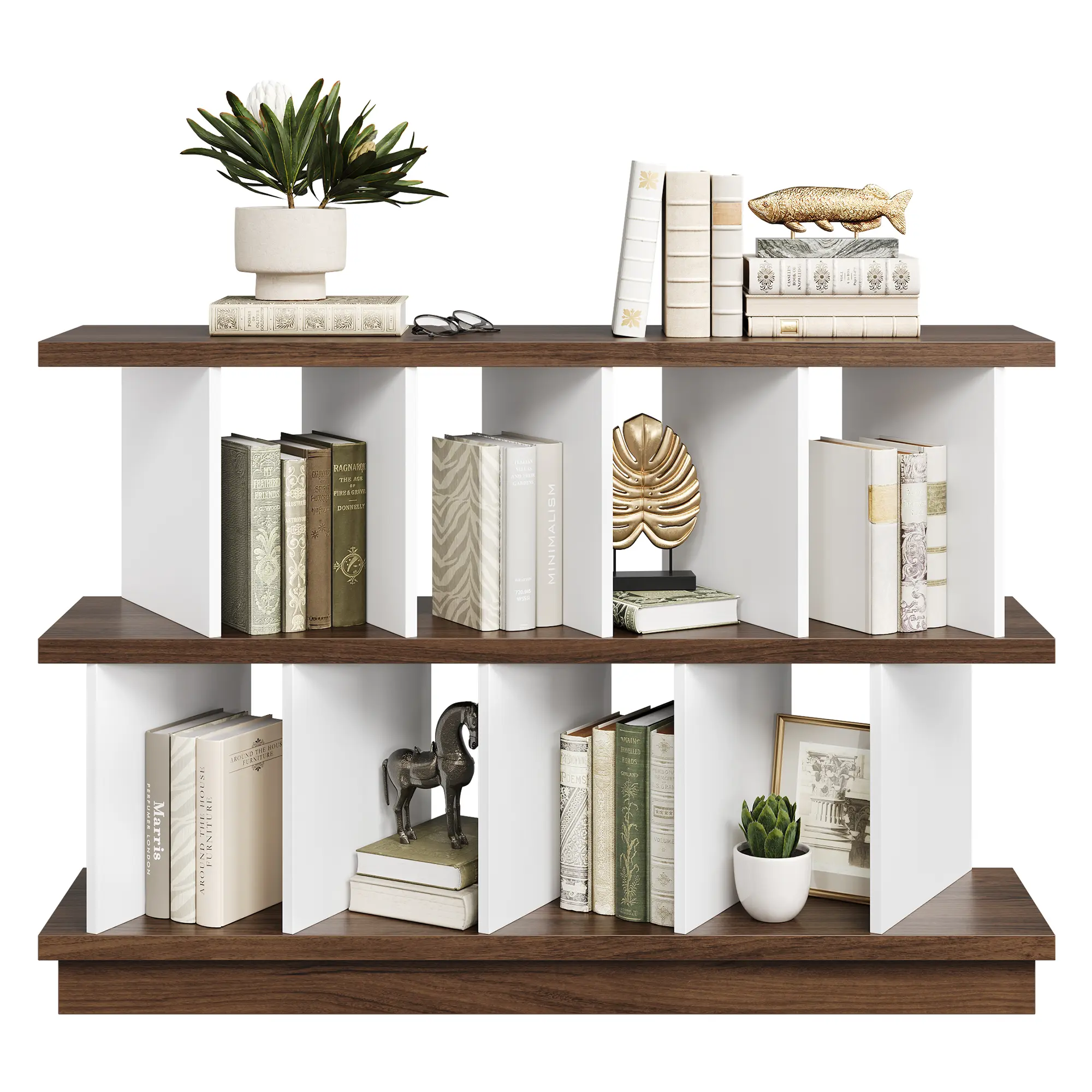 Farmhouse Horizontal Bookshelf, Wood 8 Cube Storage Oragnizer, Short Geometric Bookcase, Space Saving Display Shelves TV Stand for Living Room Nursery Apartments