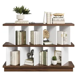 Farmhouse Horizontal Bookshelf, Wood 8 Cube Storage Oragnizer, Short Geometric Bookcase, Space Saving Display Shelves TV Stand for Living Room Nursery Apartments