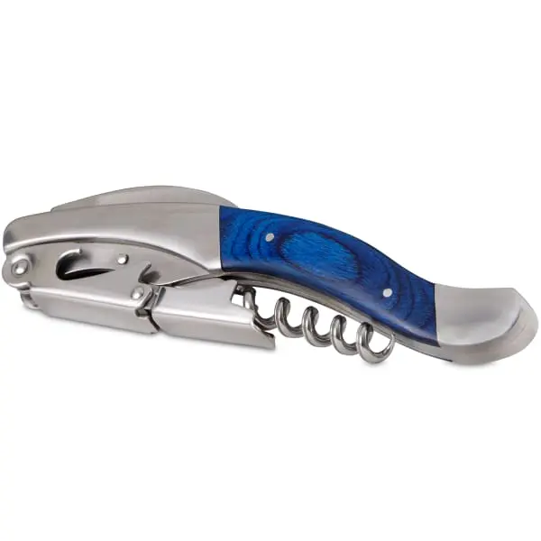 Blue Pakkawood Double Hinged Executive Corkscrew- Non Personalized Blue Pakkawood Double Hinged Executive Corkscrew- Non Personalized
