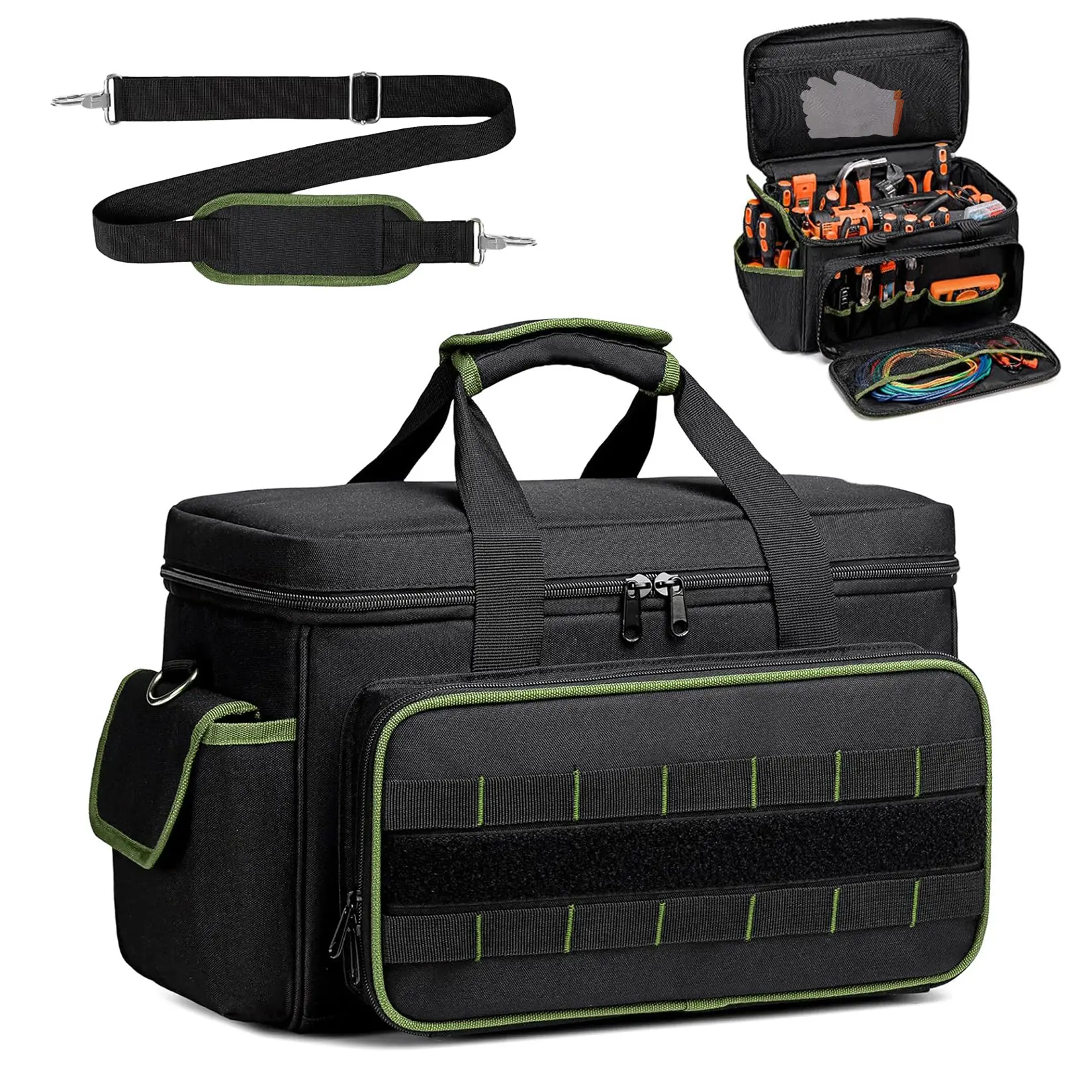 17 in Portable Tool Bag, Multi-Pocket Oxford Cloth Storage Organizer for Electricians & Handymen, Durable Tote with Padded Grip, Adjustable Strap & Quick Access Pockets