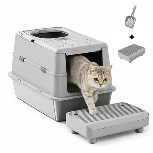 Stainless Steel Cat Litter Box with Lid, XXL Large Enclosed High Sided Litter Box with Litter Scoop & Litter Mat, Odor Free, Easy Cleaning, Leak-Proof