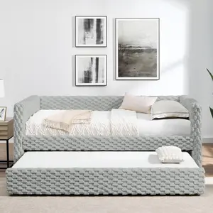 Twin Size Daybed, Upholstered Sofa Bed for Small Space, Instant Sofa-to-Bed Transformation Plaid Corduroy Fabric (86"L x 43.5"W)