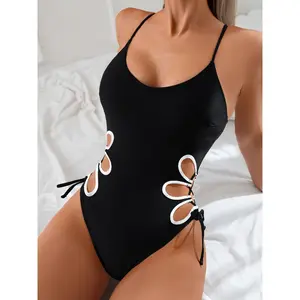 Targeted Development Design Sexy Black And White Trim Fashionable Swimwear for Women Pure Color Beachwear Foreign Trade