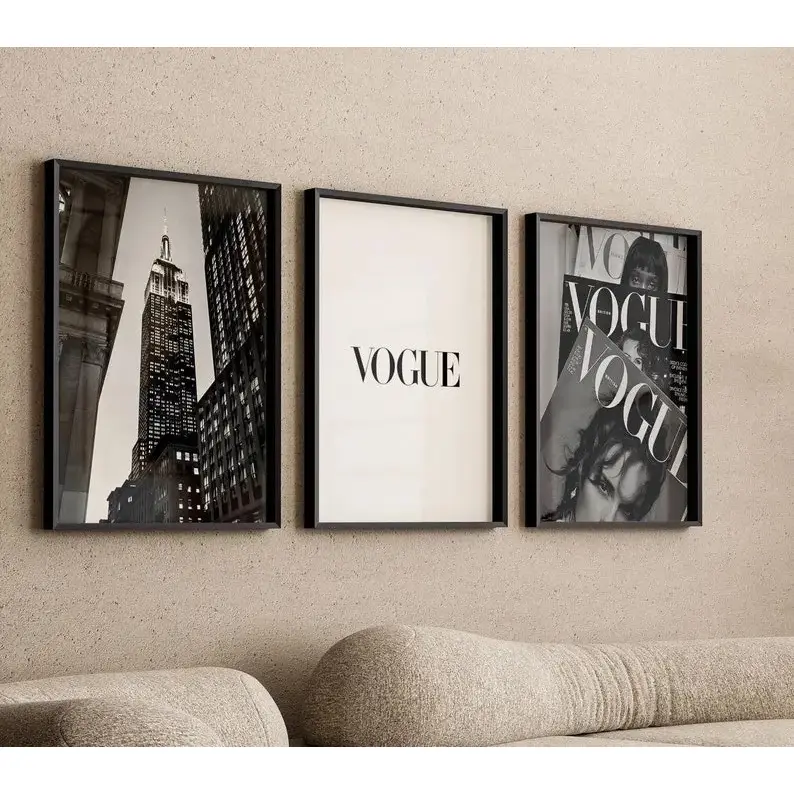 Luxury Set of 3 Wall Art Black White Trendy Wall Decor Vintage Fashion Poster Luxury Print Girly Wall Art Preppy Dorm Aesthetic Digital