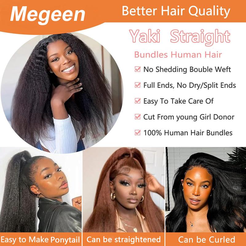 Megeen 16A YAKI Straight Human Hair Bundles Hair Bundles Kinky Straight Bundles 100% Unprocessed Virgin Human Hair Full and Thick 3 Bundles, Silky Soft, No Shedding, No Smell, No Tangle Megeen 16A YAKI Straight Human Hair Bundles Hair Bundles Kinky Straight Bundles 100% Unprocessed Virgin Human Hair Full and Thick 3 Bundles, Silky Soft, No Shedding, No Smell, No Tangle
