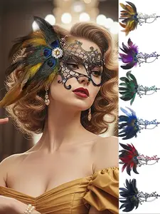 Halloween Masquerade Masks for Women - 2026 Peacock Feather Lace Print Mask 1920s Venetian Eyemask for Party