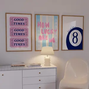 Set Of 3 Trendy Prints Navy White Poster How Lucky Are We Wall Art Retro Ticket Print Preppy Wall Decor Retro Bar Cart Art Pink Trendy Print