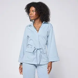 GREY by Jhoan Sebastian Grey Grey by Jhoan Sebastian Grey Knit Denim 3/4 Sleeve Collared Shacket