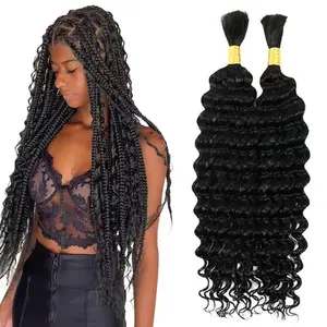 Boho Braiding Hair Deep Wave Bulk Hair for Braiding  Synthetic No Weft Hair Extensions, Lightweight Durable for Black Women Crochet Braids, Party Festival Daily Wear Human, Braided Dreads Curly Faux Locs 2 Pcs