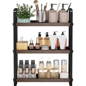 Bathroom Counter Organizer, 3 Tier Brown Bathroom Countertop Storage Shelf, Sink Caddy for Makeup Organization and Storage