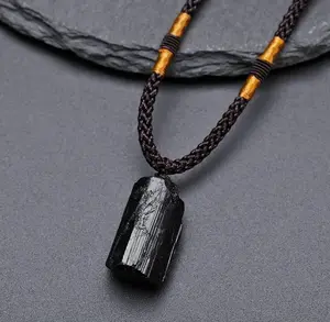 Raw Black Tourmaline Pendant Necklace – Natural Stone Jewelry for Protection & Strength, 24-Inch Chain, Unisex Gift for Women & Men