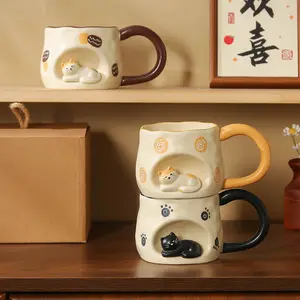 Cute Cat Secret Cave Ceramic Mug, 3D Sleeping Kitty Hideout, Handmade Coffee Tea Cup, Perfect Gift for Cat Lovers