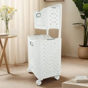 2 Layer Foldable Laundry Basket, Portable Large Capacity Dirty Clothes Basket with Handle, Multifunctional Storage Basket for Bathroom & Balcony, Collapsible Laundry Hamper