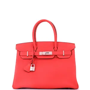 Pre-owned HERMÈS Leather Tote Bags REBAG Hermes Birkin Handbag Rouge Pivoine Togo with Palladium Hardware 30 by Rebag