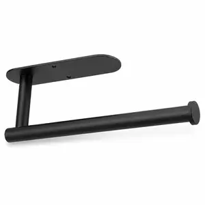 Matte Black Paper Towel Holder Under Cabinet, Wall Mount Kitchen Paper Towel Rack, Space Saving Metal Organizer for Kitchen, Bathroom & Pantry