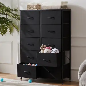 ZUNMOS 10 Drawer Fabric Dresser for Bedroom, Chest of Drawer Organizer Storage Cabinet for Closet, Entryway, Black