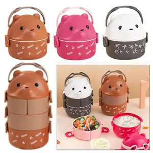 2 Layer Lunch Box Portable Insulated Lunch Container Stackable Bento Cartoon Eyeglass Bear Shape Food Storage Container For Kids