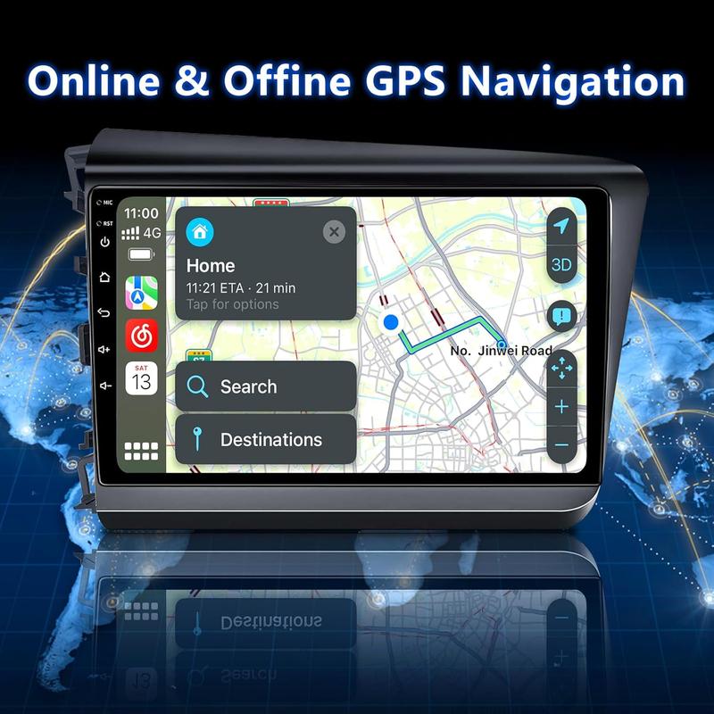 BINIZE Android 13 Car Stereo Compatible with Honda Civic 2012 2013 2014 2015, 9 Inch Head Unit, Touch Screen, Wireless CarPlay& Android Auto, GPS, WiFi, Backup Camera