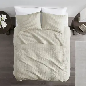 Madison Park Coverlet Set Cotton Solid Lightweight Stitch Cream King/Cal King