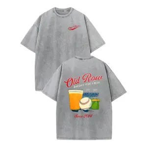 OLD ROW baseball beer sports pattern printed washed cotton T-shirt, classic retro fashion casual, it's unbearable without beer, men's high-quality printed washed cotton retro fashion spring-summer top