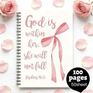 Inspiring Bible Verse Spiral Notebook, Psalm 46:5 Design, Ribbon Decor, Christian Journal, Women's Art Gift, Bible Study Supplies