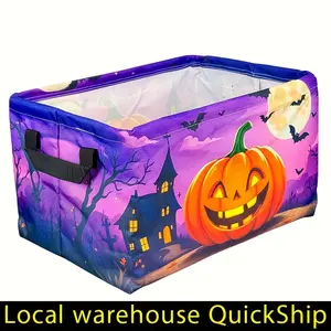 Halloween Pumpkin Design Collapsible Oxford Fabric Hamper, Square Foldable Storage Basket With Handles, Multipurpose Organizer Bin, Gift Basket Teacher Basket Book Basket, Halloween Basket, Fall Basket, Halloween Baskets, Spooky Basket, Laundry Baskets